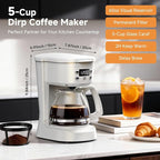 Coffee Maker, 5 Cup Drip Coffee Machine with Glass Carafe, 20 Hours Programmable Timer, 2 Hours Keep Warm, Compatible with Ground&Tea – Portable Small Cafetera for Home, Office, Travel&Camping-White