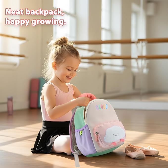 GAGAKU Toddler Backpack for 2-4 years with Whistle & Reflective Strip, Purple Pink Cloud Girls Backpack Splash-proof Water Design Lightweight School Preschool Bookbag
