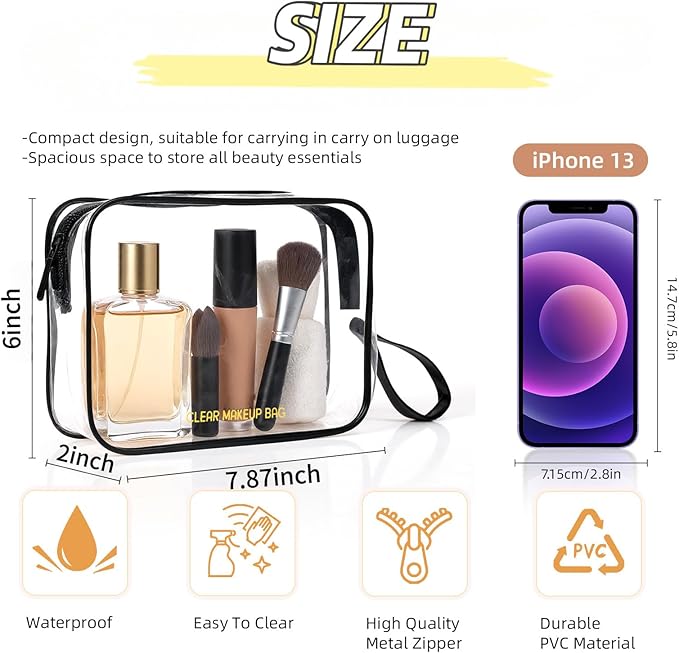 Icramsy Clear Makeup Bag,2 Pack TSA Approved Toiletry Bag Travel Toiletry Bag Hanging Makeup Cosmetic bag for Women Men (Black).