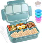 shell and turtle Bento Box Adult Lunch Box, Lunch Containers for Kids Girls Boys with 4 Compartments, Lunchable Food Container with Utensils, Sauce Jar, Muffin Liners, 40 Oz/5 Cup, Light Teal