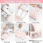 KPX 8 Set Packing Cubes for Travel, Luggage Packing Organizers Accessories Large Toiletries Bag for Clothes Shoes Cosmetics (8Set-Pink Bow)