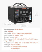 VEVOR Voltage Auto Converter Transformer, 5000VA, Heavy Duty Step Up/Down Power Transformer, 110V to 220V and 220V to 110V, with 3 US Outlets, 3 EU Outlets, LCD Display, Circuit Breaker Protection