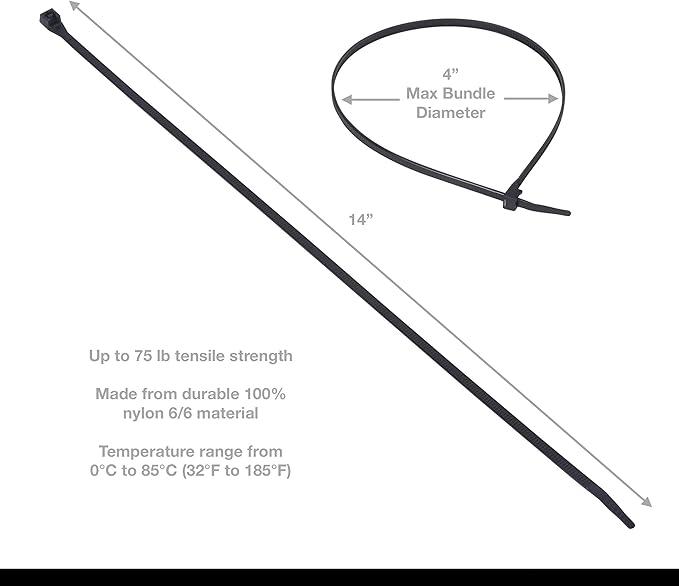 Gardner Bender 46-315UVBM DoubleLock Cable Tie, 14 Inch., 75 lbs. Tensile Strength, Wire / Cord Management Industrial and Household Use, Nylon Zip Tie, 1000 Pk., UV Resistant Black