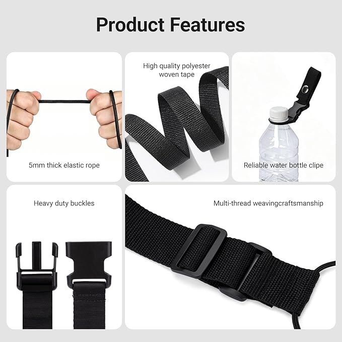 3 PCS Luggage Straps, for Suitcases TSA Approved Adjustable Luggage Connector Straps，with Elastic Thick Rope for Connecting Suitcases and Bags Stably with Strap Buckle and Bottle Buckle Clip, Black