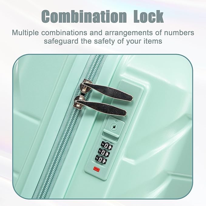 20 Inch Carry on Luggage with 14 Inch Cosmetic Case, 2 Pcs Hardshell Lightweight Durable Spinner Suitcase Set for Travel, Women, Men, TSA Lock, ABS, 20+14 Inch (Mint Green)