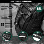 Miramrax Travel Duffle Bag Backpack for Men - Large Tactical Bags Weekender Gym Bag for Overnight Traveling Military Workout Deployment Sports (Black, 80L)