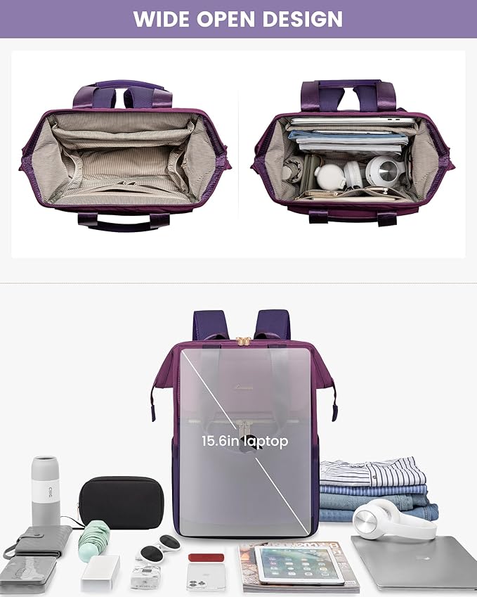LOVEVOOK Laptop Backpack for Women, 17.7 Inch Work Laptop Bag with USB Port, Fashion Teacher Nurse Backpack Purse, Waterproof Travel Computer Backpack with Organizer Bag, 2pcs, Blue-Purple