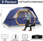 CAMPROS CP Upgraded 6/8 Person Camping Tents, Waterproof Windproof Family Tent with Larger Mesh Windows & Door, Double Layer, Easy Set Up, All-Season Dome Tent with Top Rainfly & Carry Bag