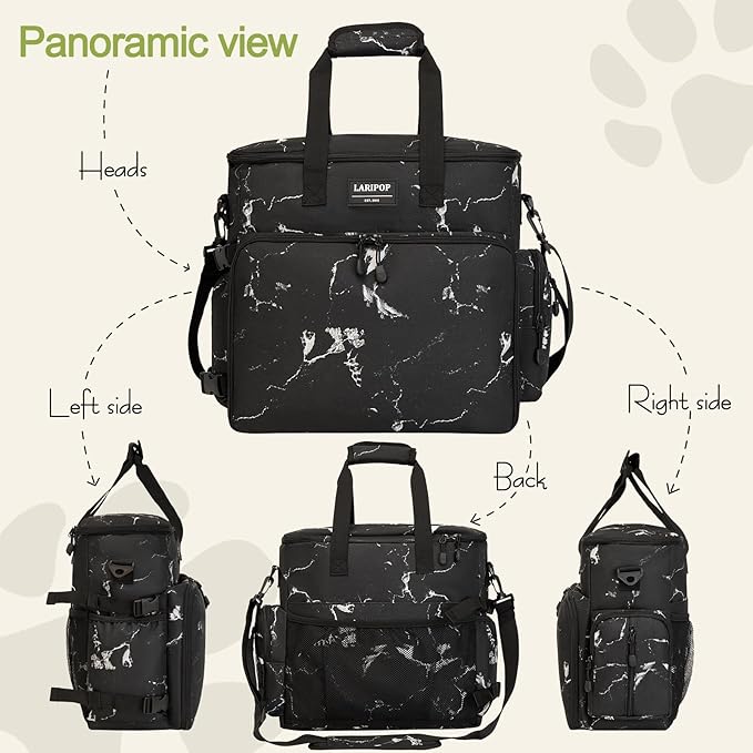 LARIPOP Dog Travel Bag Airline Friendly for Small Medium Large Dogs, Pet Travel Organizer with Collapsible Bowls Food Containers Mat, Waterproof Portable Tote for Dog Outdoor Travel