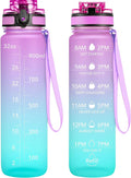 OLDLEY Water Bottle, 32oz Motivational Sports Water Bottle with Time Marker Times to Drink Tritan, BPA Free, Wide Mouth Leakproof, Anniversary Birthday Gifts for Men Women, Confectionery (1 Bottle)