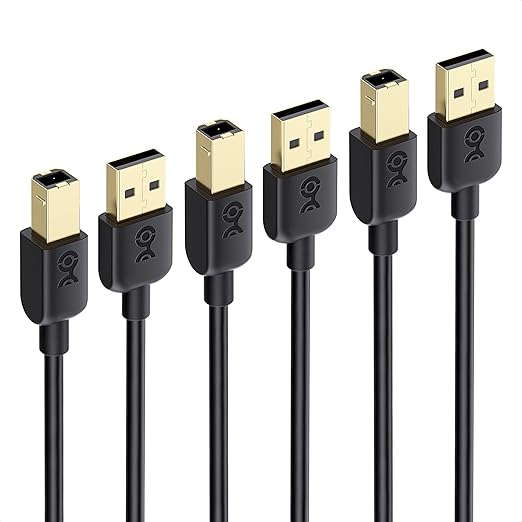 Cable Matters 3-Pack USB Printer Cable - 6ft, USB A to B Cable, Compatible with Printer, External Hard Drive, Audio Interface, Scanner, MIDI Controller, MIDI Keyboard, Black