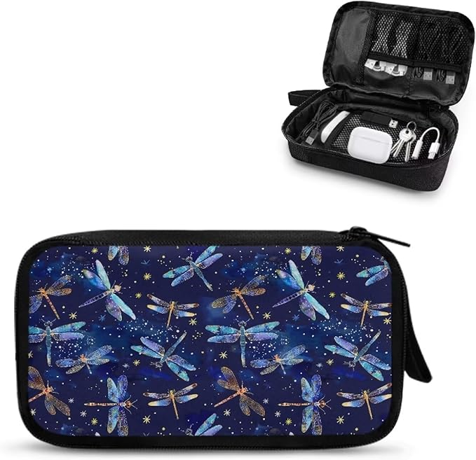 Galaxy Dragonfly Print Cable Organiser Bag, Electronic Accessories Bag for Travel, Waterproof Cord Storage Organizer for Hard Drives, Cables, Chargers, Power Bank