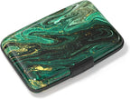 Credit Card Holder, Mini Aluminum Card Wallet RFID Blocking Slim Metal Hard Card Case for Women Men, Green Gold Marble
