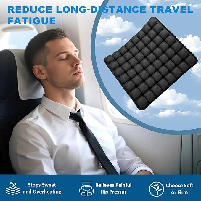 Travel Seat Cushion, Airplane Seat Cushion for Long Flights, Easy to Carry, 3D Inflatable Cushion for Wheelchair, Travel,Driving,Office Work