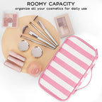 Relavel Travel Makeup Bag, Small Floral Cosmetic Bag with Makeup Brush Compartment, Portable Makeup Pouch for Women, Double Layer Makeup Organizer Bag Cute Toiletry Bag, Wide Strip