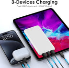Power Bank 10000mAh Portable Charger, Slimmer Battery Pack 5V/3A with USB C Input & Output, Travel Essentials Powerbank Compatible for iPhone, Galaxy, LG, Sony, Pixels, Tablets and More (White)