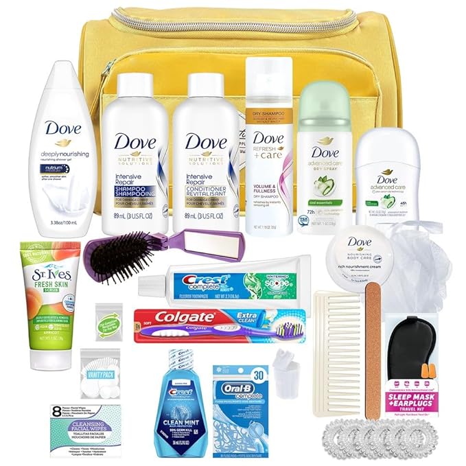 Convenience Kits International Women’s Super Premium 30 PC Travel Kit Featuring: Ensemble of Travel-Size Hair Care and Body Products in Large Toiletry Bag (802) (Yellow)
