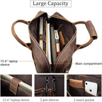 Augus Vintage Leather Briefcase for Men 15.6 Inch Laptop Computer Bag Retro Messenger Crossbody Shoulder Bag | Vintage Leather