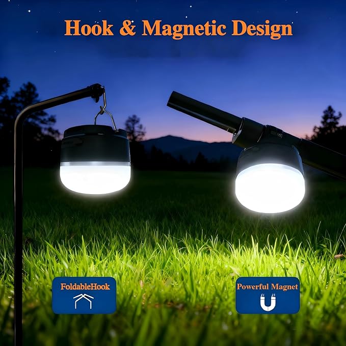 LED Camping Lantern, 8000mAh Rechargeable Camping Light, 6-Level Dimming & Magnetic Base Tent Lamp, IPX4 Waterproof Emergency Hanging Lantern for Hurricane, Power Outage, Hiking