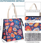 iknoe Insulated Lunch Bag for Women & Adults, 9L Foldable Wide-Open Cooler Bag with Pockets, Leakproof & Portable, for Picnic, Office, Beach(Blue flower)