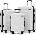 Coolife Luggage Set 3 Piece Hardside PC+ABS Suitcase with TSA Lock, Expandable Large Checked Luggage, Lightweight Rolling Carry On with Spinner Wheels(20/24/28 Inch, White)