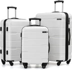 Coolife Luggage Set 3 Piece Hardside PC+ABS Suitcase with TSA Lock, Expandable Large Checked Luggage, Lightweight Rolling Carry On with Spinner Wheels(20/24/28 Inch, White)
