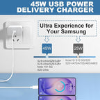 45W Super Fast USB-C Wall Charger for Samsung Galaxy S26 Ultra/S26/S26 Plus/S26/S25 S24 S23 S22 Ultra/S25 S24 S23 S22 S21 S20/Note 10/20, Tab S8/S7, PPS 45 Watt Charger Block with 6.6FT Cable-White