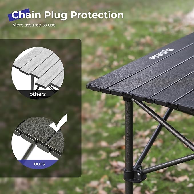 Byliable Camping Table Folding Portable Camp Aluminum Fold Up Lightweight Roll Up Table Adjustable Height with Carry Bag Indoor Outdoor for Camping, Picnic, Backyard, BBQ, Patio, Black