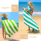 Exclusivo Mezcla 2 Pack Cotton Oversized 35x70 Inches Cabana Stripe Beach Towels, Super Absorbent Soft Plush Pool Bath Towel (Turquoise)