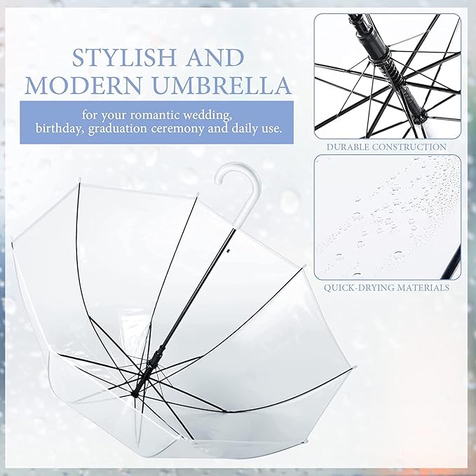 Clear Bubble Umbrella - Automatic Opening Clear Dome Umbrella with the Stylish J-Shaped Handle for Men and Women, Wedding, Outings and Large Group Gatherings, Graduations, Proms, or Daily City Walks
