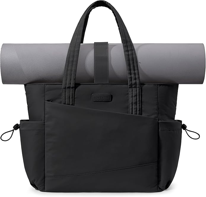 LOVEVOOK Gym Tote Bag for Women, Puffy Yoga Mat Bag with Large Cup Holder & Wet Pocket, Work Nurse Bag for Travel Workout