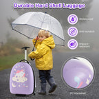 HONEY JOY Kids Luggage, 16” Children Rolling Suitcase w/Wheels & Telescopic Handle, Hard Shell Lightweight Travel Luggage for Toddlers, Carry On Luggage with Wheels for Boys Girls(Purple Unicorn)