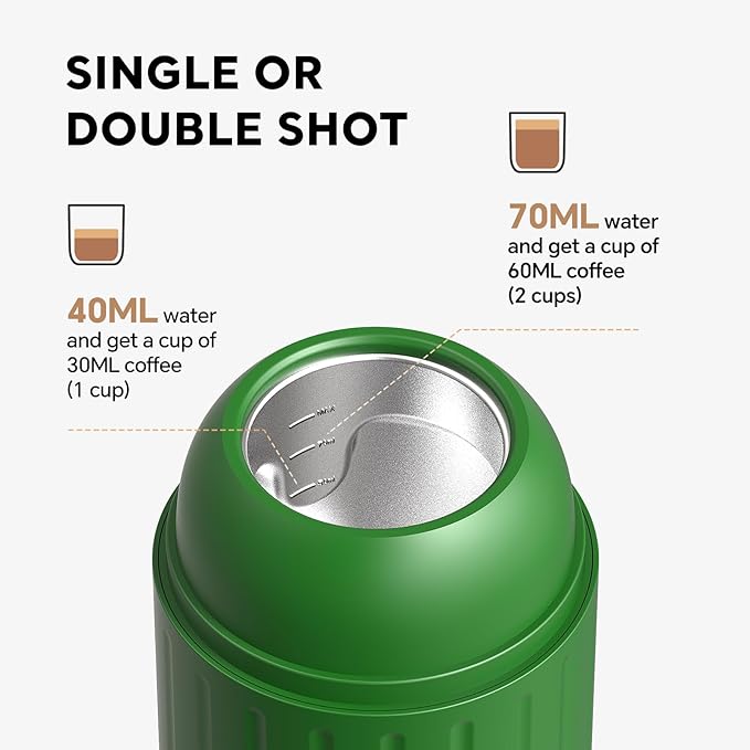 Portable Espresso Machine with 3-4 Min Self-heating, 7800mAh Rechargeable Electric 2-in-1 Coffee Machine Compatible with NS Capsules and Ground Coffee for Car Camping Travelling Office Home , Green