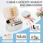 OCHEAL Makeup Bag Set, Portable Travel Makeup Bags Cosmetic Organizer Bag for Women Cute Floral Cosmetic Pouch Large Capacity Make up Bag Toiletry Bags with Divider and Handle-Floral