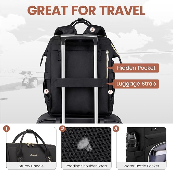LOVEVOOK Laptop Backpack for Women,17 Inch Professional Womens Travel Backpack Purse Computer Laptop Bag Nurse Teacher Backpack,Waterproof College Work Bags Carry on Back Pack with USB Port,Black