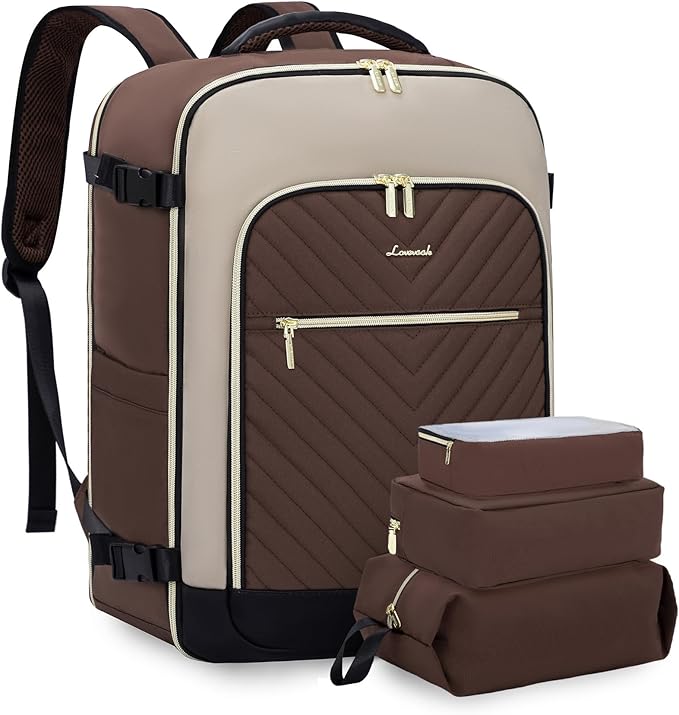 LOVEVOOK Large Travel Backpack for Women, TSA Carry on Backpack for Airplanes, 50L Personal Item Travel Bag for Women fits 17" Laptop,Waterproof Carry on Bag Airplane Approved with 3 Packing Cubes
