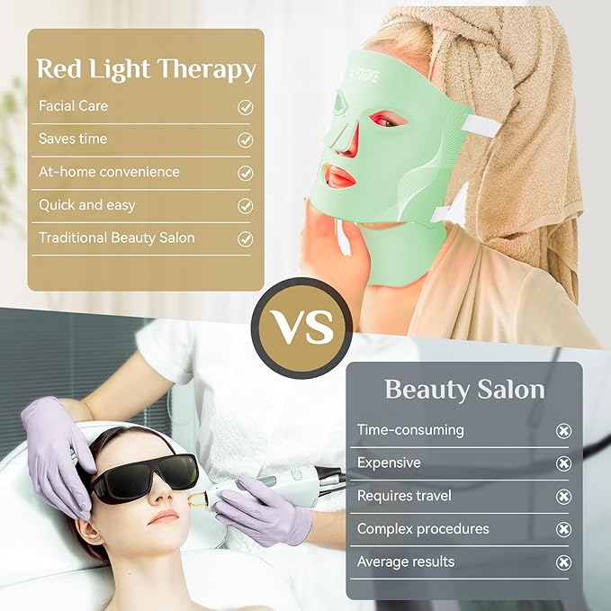 Red Light Therapy for Face, LED Light Therapy Mask Skin Care Mask & Neck, LED Red & NIR Light Therapy Wavelength for Home Use, Working Travel Yoga Sleep