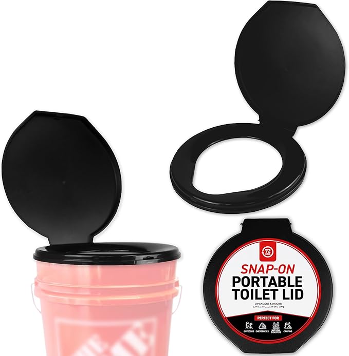 72 HRS Premium Portable Camping Toilet Seat with Lid for 5 Gallon Buckets, Outdoor Camping, Hiking, Emergencies - Perfect for Emergency Preparedness, Backcountry, Car, Boat, Road Trips (No Bucket)