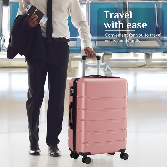 OLIXIS 28 Inch Luggage, Hardside Checked Suitcase with Spinner Wheels, Lightweight ABS Hard Shell Travel Luggage, TSA Approved Lock, Expandable Large Suitcase for Business & Travel–Pink