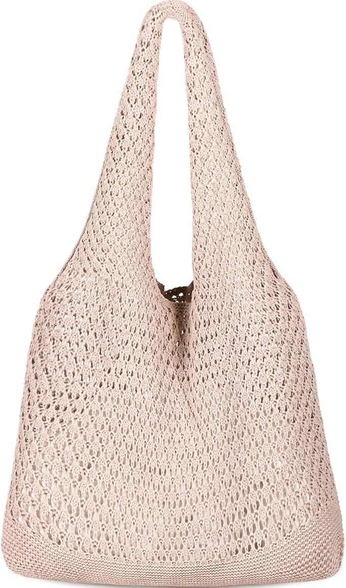 WantGor Crochet Bags, Beach Mesh Tote Bag Womens Shoulder Shopping Handbag Casual Travel Totes Bag Foldable Hobo Bags