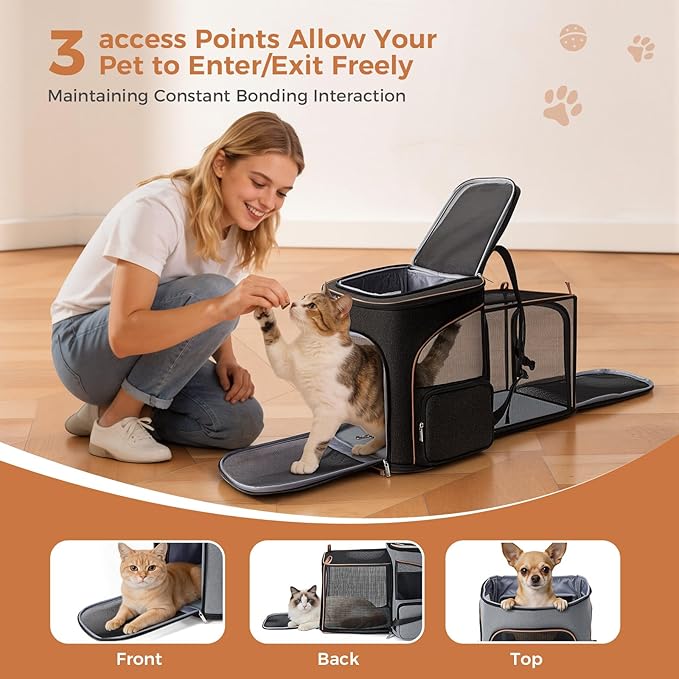 Lekereise Large Cat Backpack Carrier Expandable Pet Carrier Backpack for Small Dogs Medium Cats Fit Up to 18 Lbs, Foldable Puppy Backpack Carrier for Travel, Hiking, Black