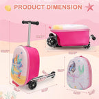 VLIVE Kids 2-in-1 Ride-On Suitcase & Backpack Set, 30L Suitcase + 10L Backpack, Durable EVA, Lightweight Foldable Wheels, Mermaid Design for Girls Ages 4-8