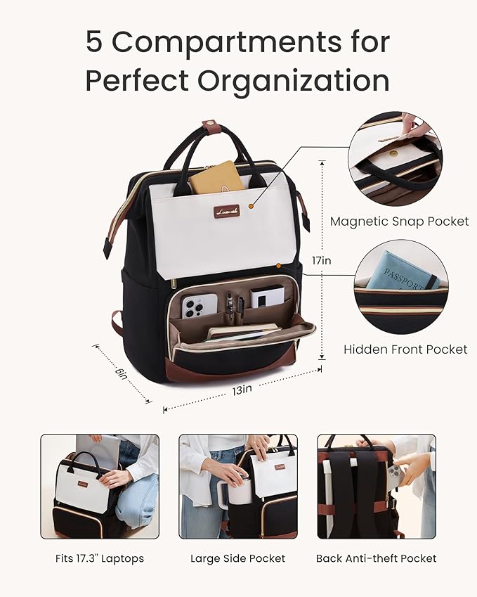 LOVEVOOK Laptop Backpack for Women with Giant Tumbler Holder Pocket, 17.3 inch Travel Work Bag Purse for Nurse Teacher, Waterproof Casual Daypack Bookbag for College Business