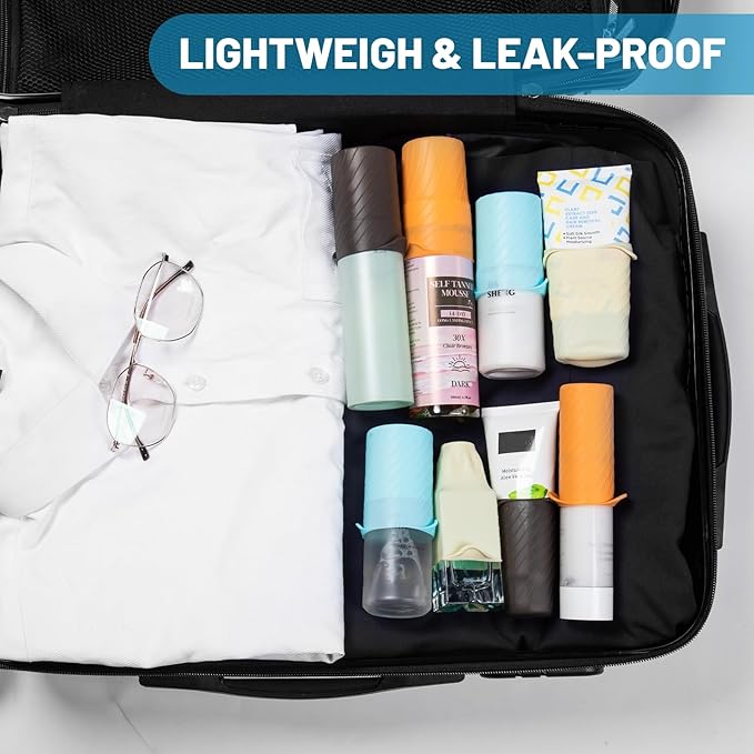 Mrsdry Bottle Covers for Travel, Leak Proofing, Travel Size Container Silicone toiletry sleeves, Leak Locks Travel Accessories for Shampoo Wash Body Bottles and other beauty and personal care(8pcs)