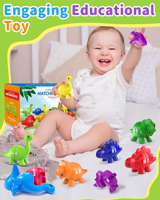 Number Dinosaur Toys for Kids 3-5, Montessori Educational Toys for 3 4 5 Year Old Boy Girl Gifts, Toddler Dino Travel Toy Preschool Learning Activities, Double Sided Dinosaurs Numbers Matching Game