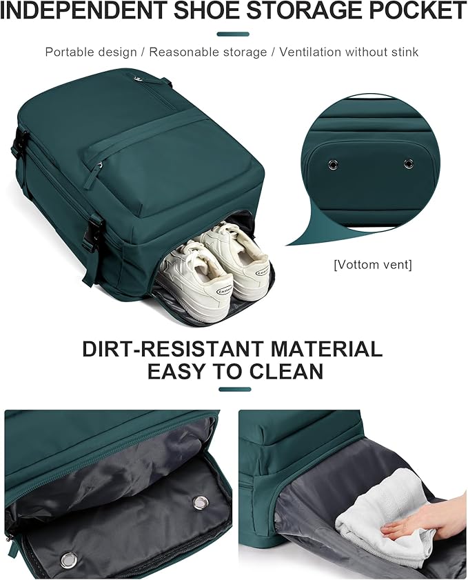 WONHOX Large Travel Backpack Women,Carry On Backpack Flight Approved 18x14x8 inches Bag Spirit Airlines Personal ltem,College Sports Hiking Rucksack Laptop Blackpack mochila de viaje,PeacockBlue