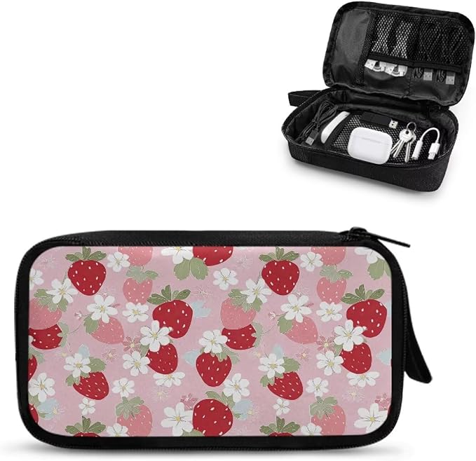 Strawberries Travel Cord Organizers Case Electronic Organizer Travel Cases Storage Bag Travel Cable Organizer Bag Pouch Electronic Accessories Carry Case for Cable Cord