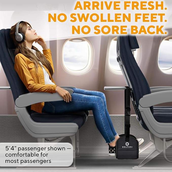 Portable Airplane Footrest for Airplane Travel - Comfortable Foot Hammock w/Memory Foam & Hardboard for No Feet Clashing - Ideal for Pain and Swelling Relief - Travel Essentials to Relax Your Feet