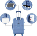 French Connection St. Martin Carry-On Luggage with Cup Holder/USB Ports, Stormy Blue
