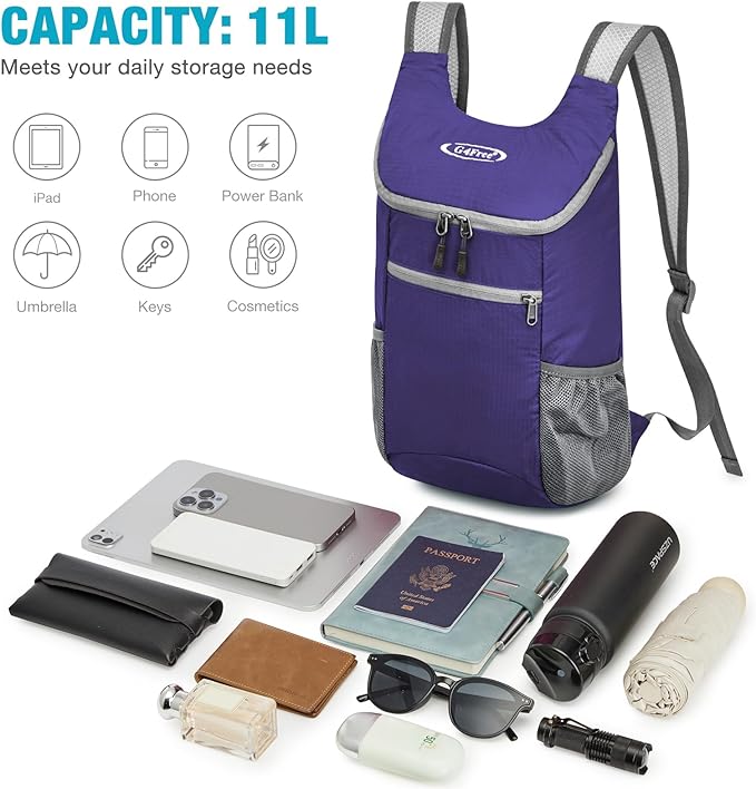 G4Free 11L Ultra Lightweight Backpack Small Foldable Rucksack Unisex Hiking Bag